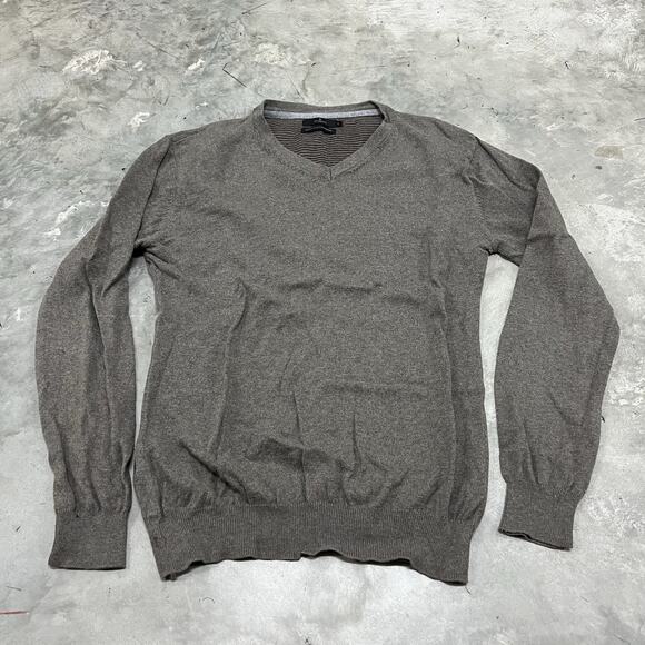 Jeff Banks London Sweater Mens Large Brown Cotton Cashmere V-Neck Jumper Knit - Picture 1 of 5